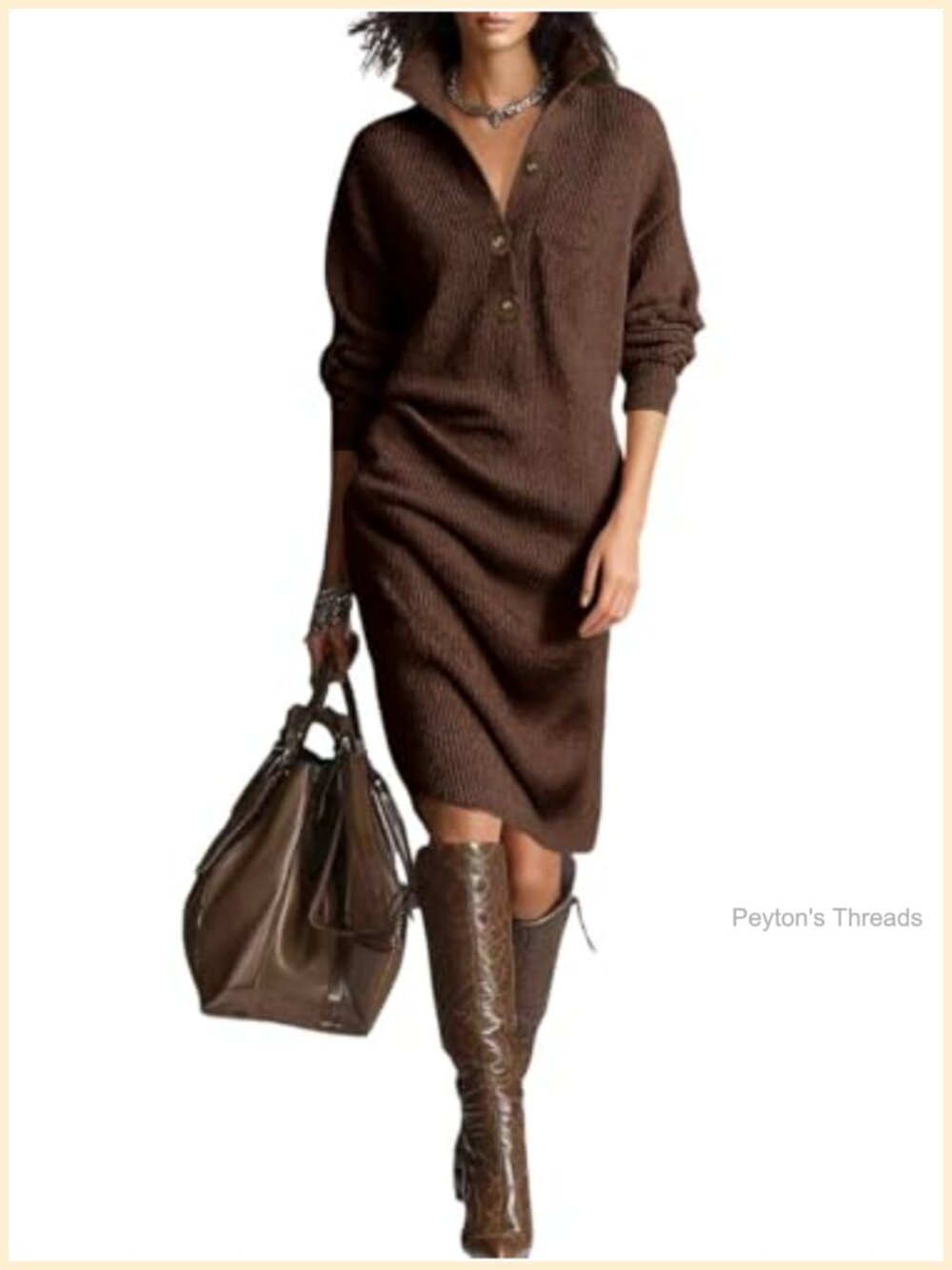 Ribbed Knit Sweater Dress Button Up Polo Collar Long Sleeve Midi